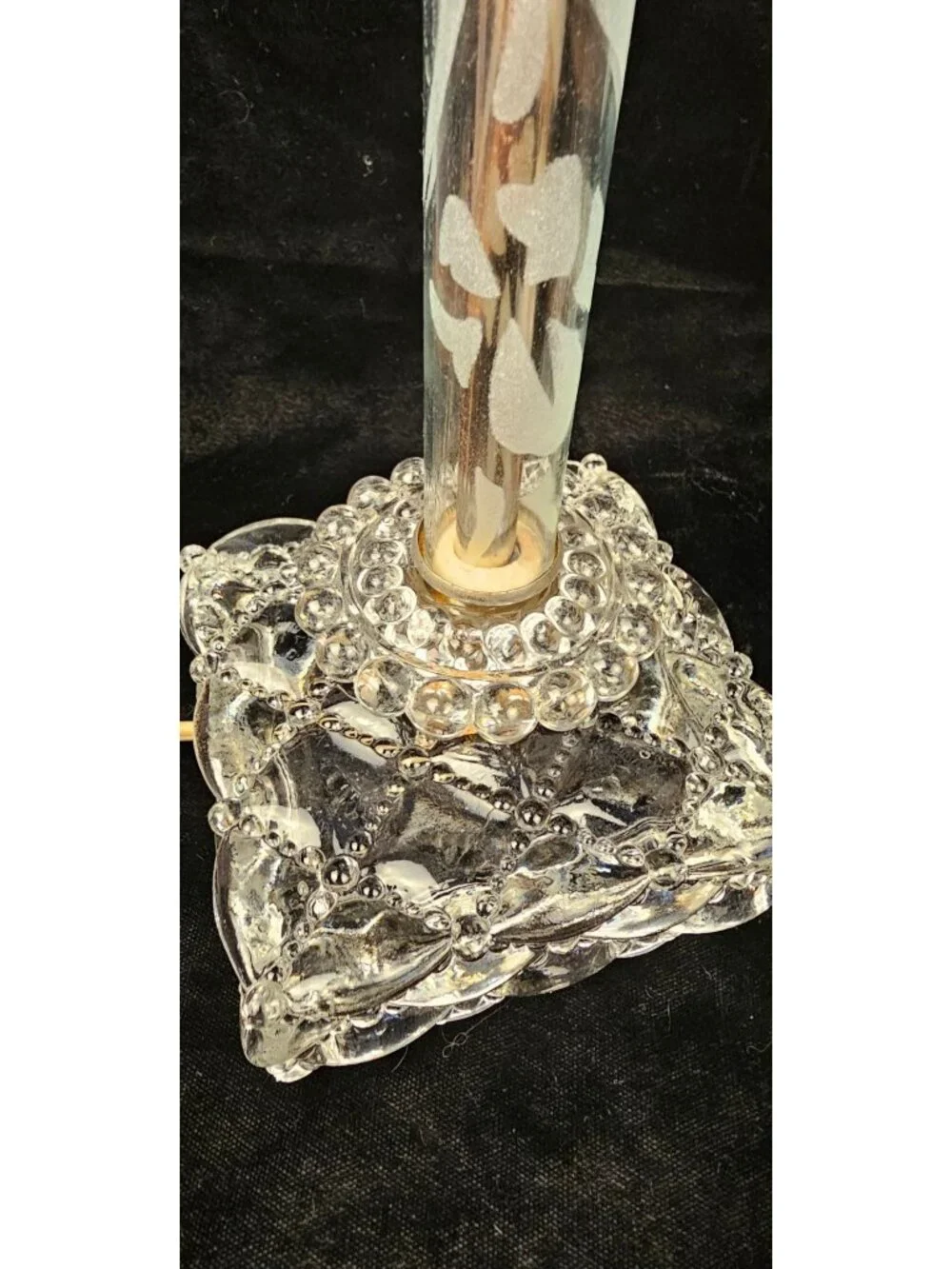 Vintage Pair Of Berwick Crystal Table Lamps With Etched Glass Columns & Candlewi